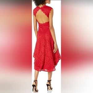NWT Betsy & Adam ✨️$239 MSRP Red Lace Open Back Hi-Lo Cocktail Dress Size 4